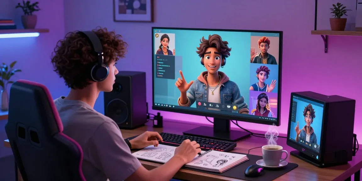 Engaging scene of nsfw character ai roleplay with animated chat interface in a cozy, techy room.